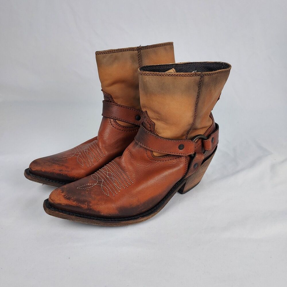 Lucchese Bootmaker Harness Boots Womens 7.5 Brown Leather Western Ankle